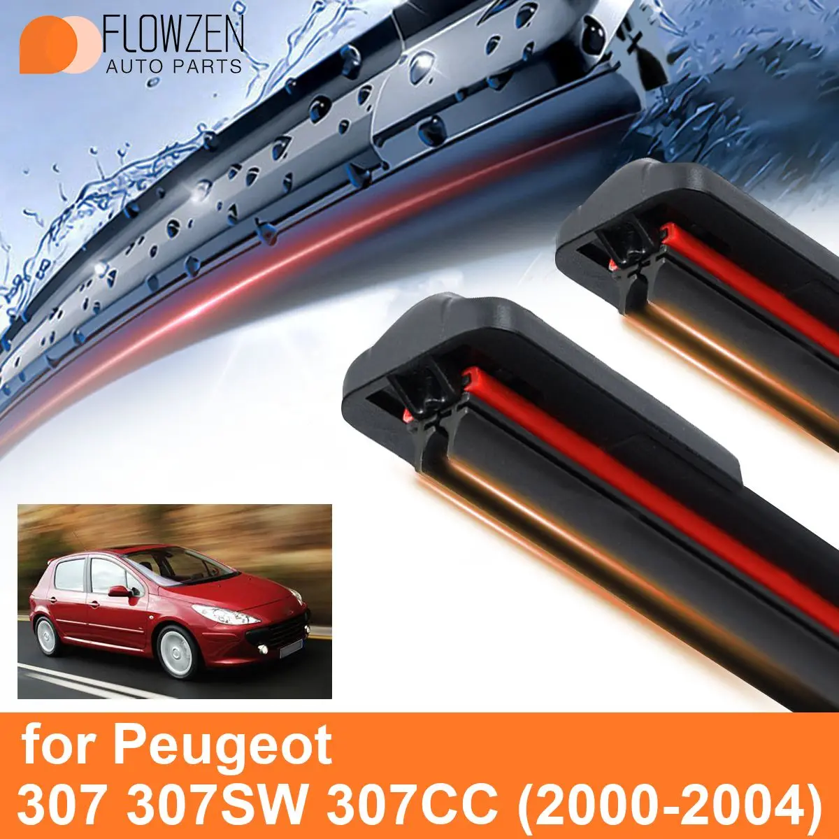 Car Windshield Wiper Blades for Peugeot 307 307SW 307CC Double Rubber Frameless Bracketless WipersSoft Accessories2002 2003 2004