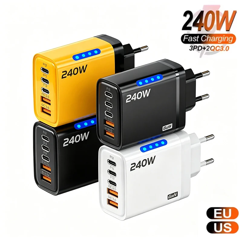 5 Ports USB C PD Charger Quick Charge 3.0 Type C USB Phone Chargers Fast Charging Adapter For iPhone 16 15 Samsung Xiaomi Huawei