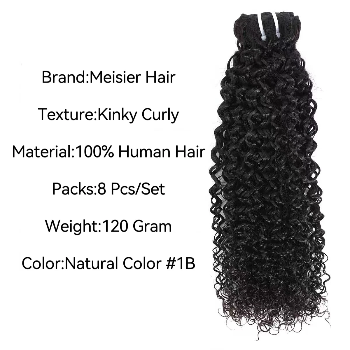 Real Kinky Curly Clip-in Extensões de Cabelo para Mulheres, Cabelo Remy Brasileiro, Cabelo Humano, Grampo no Cabelo, 24in, # 1B