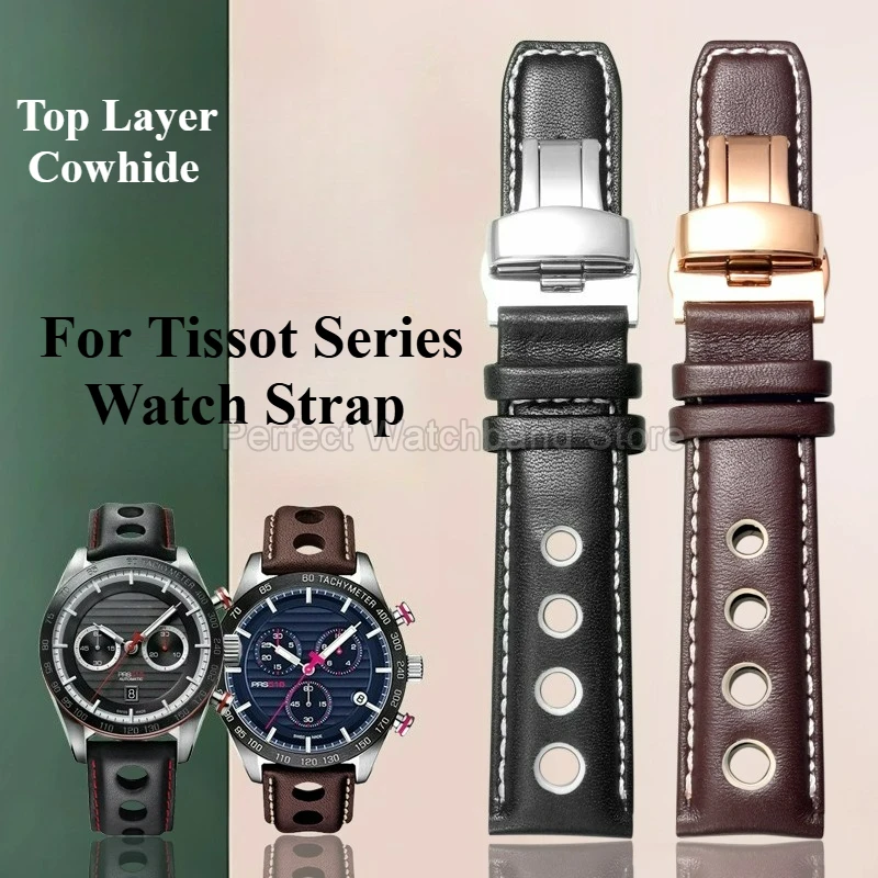 مشبك قابل للطي 20 مللي متر لتيسو T-Race PRS516 T044430A T044614A T044417A حزام الساعات جلد البقر المثقوب مرن مريح