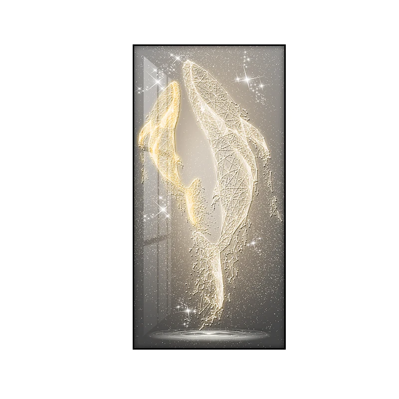 Whale symbolizes the decorative painting of the entrance, abstract and luxurious, modern and high-end living room background wal