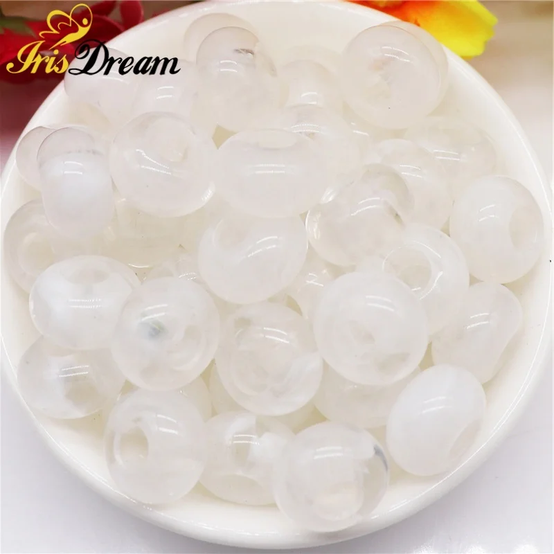 10Pcs White Clear Color Drawing 14x8mm Round Loose 5mm Big Hole Beads fit Charms Bracelet Tassels Curtains Shoelace Bead