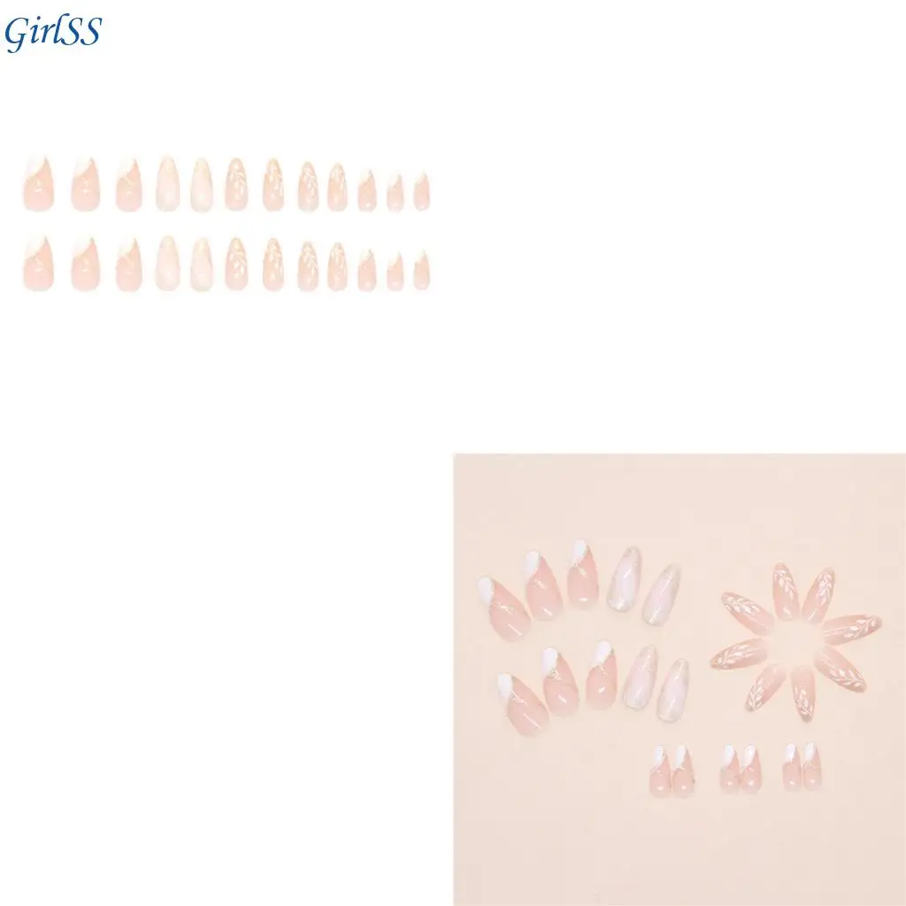 24 個グリッタープレス爪フレンチフェイクネイル接着剤人工爪 T4MB