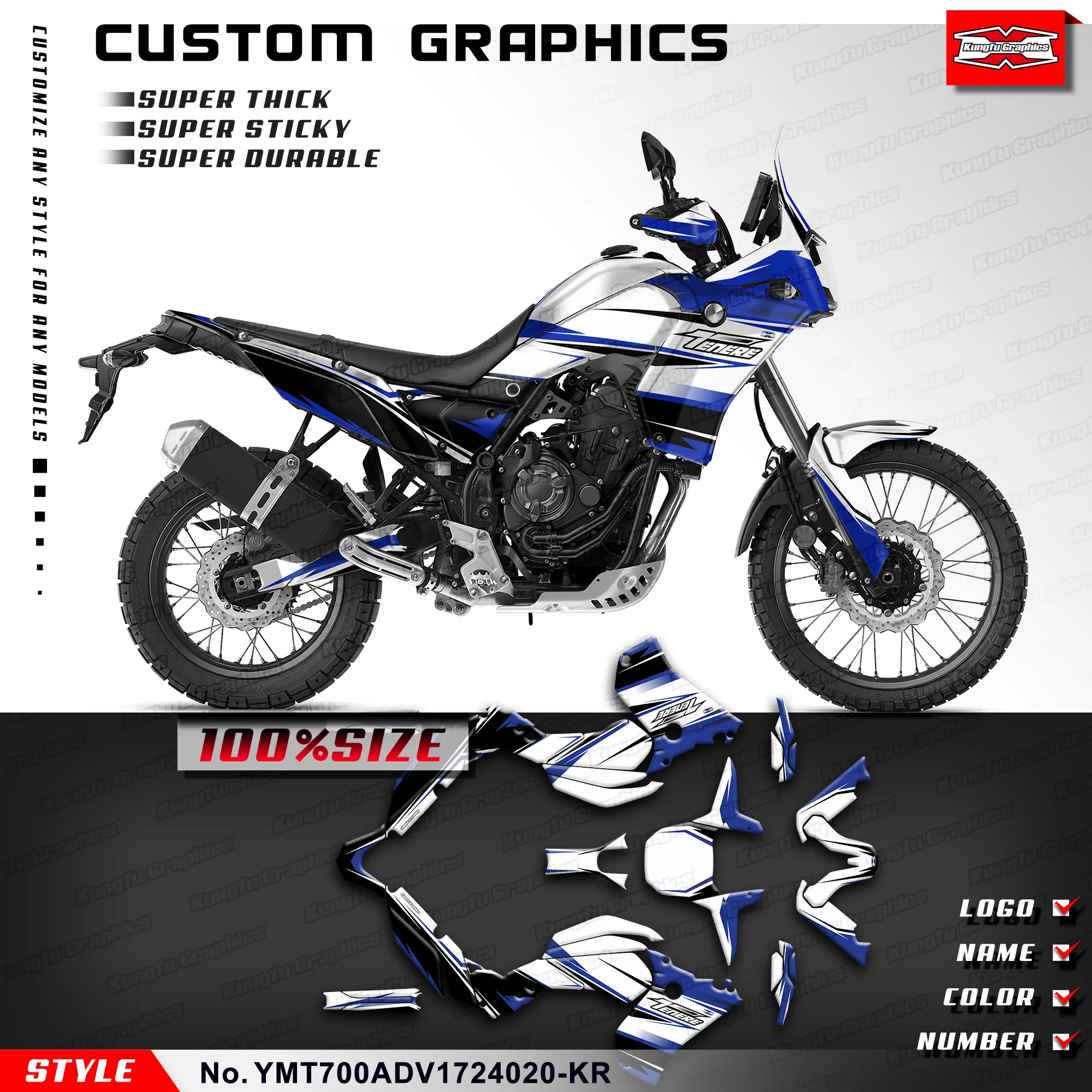 

Комплект виниловых наклеек KUNGFU GRAPHICS для Yamaha Tenere 700 T700 T7 2017 2018 2019 20 21 22 23 24, щит, YMT700ADV1724020-KR