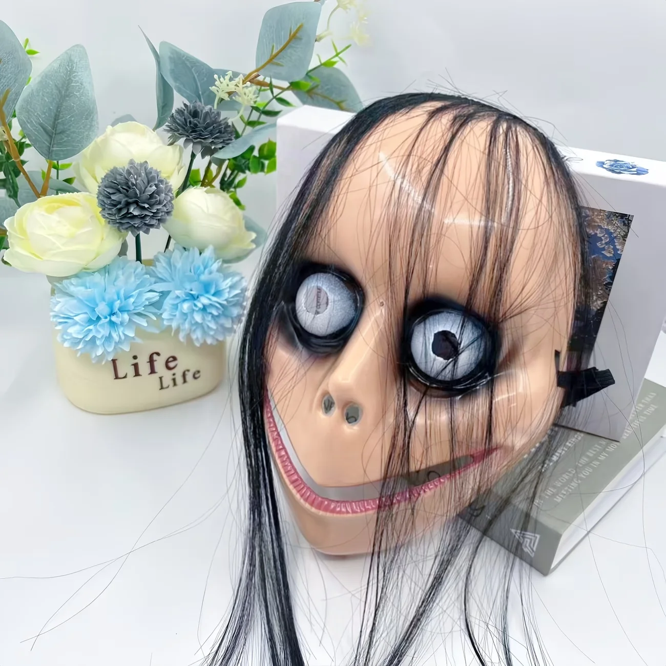 Horror Prank Mask Funny Wig Clown Halloween Face Mask Practical Joke, Perfect for Costume Parties & Fun Events view 5