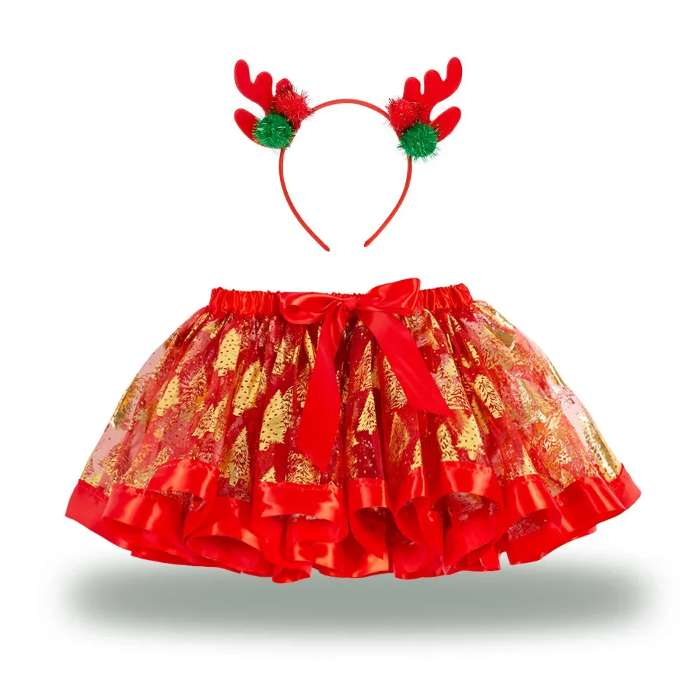 Kids Girl Christmas Skirts Children Xmas Red Green Tutu Skirt 2-8 Years Old Girl Clothes