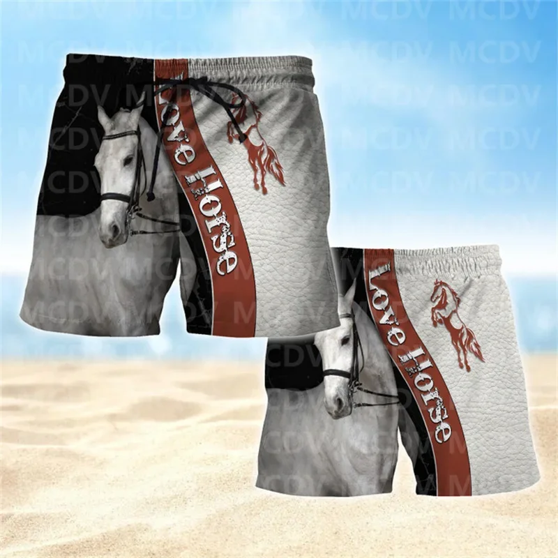 White Horse Mens Boardshorts, Horse Shorts, Gifts For Men Horse Swim Shorts