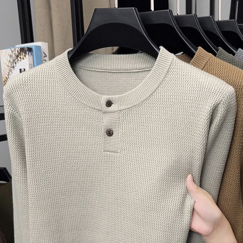 Maglione lavorato a maglia a maniche lunghe in tinta unita bello da uomo slim fit autunno primavera e autunno camicia base girocollo versatile