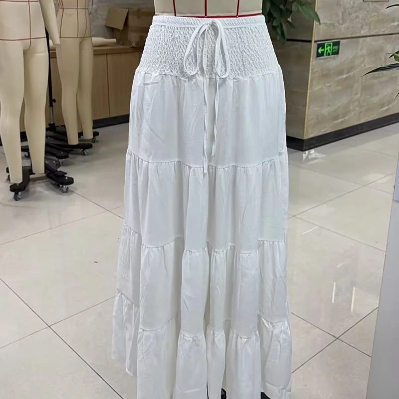 Gonne a vita alta estive classiche da donna Casual elegante tinta unita gonna a trapezio con volant bohémien per le vacanze al mare Streetwear