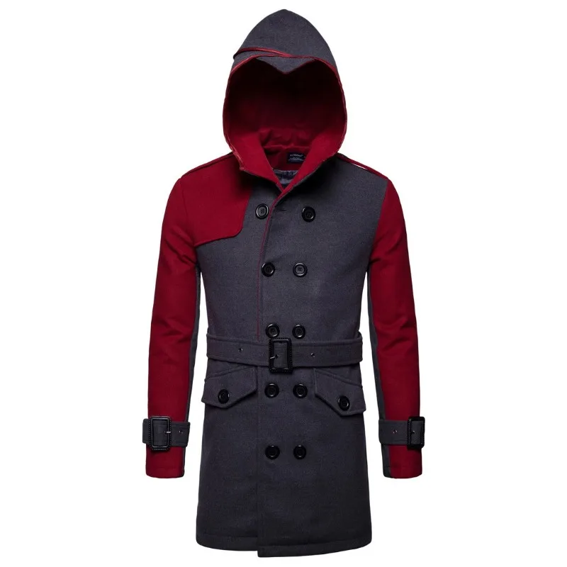 New Casual Fashion Solid Color Versatile Double-breasted Hooded Belt Medium and Long Trench Coat