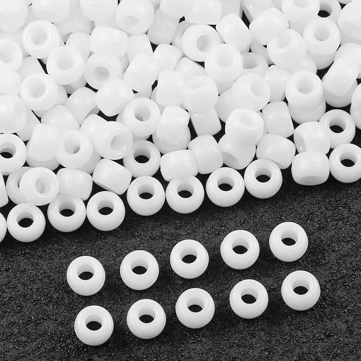 1000Pcs 6x9mm Large Hole White Plastic Pony Beads Spacer Loose Beads For DIY Jewelry Bracelets Necklaces Hair Braiding Supplies