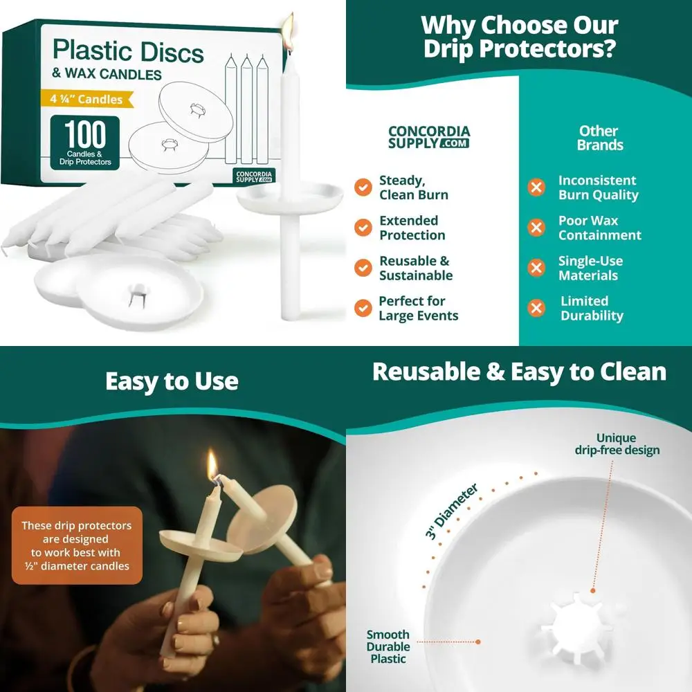 

Белые пластиковые подсвечники 4,25 x 1/2 дюйма - 100 штук, идеально подходят для служб при свечах, поминальных обрядов и мероприятий для сообществ.