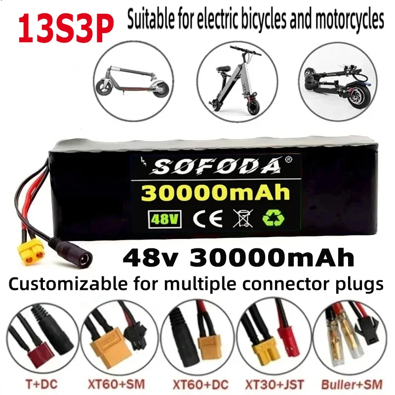 

48v 30Ah 1000w 13S3P Lithium Ion Battery Pack For 54.6v with BMS+52.6V 2A Charger