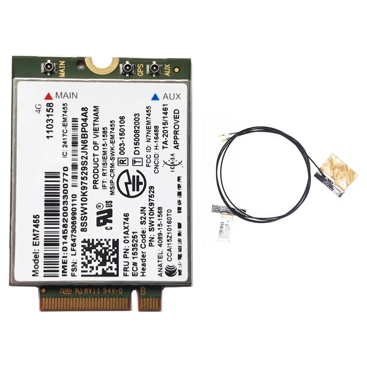 AT87-EM7455 01AX746 LTE 3G 4G Card+Antenna for Thinkpad X1 Carbon 5Th Gen X270 T470 T470S T470P T570 L570 L470 P51 P71