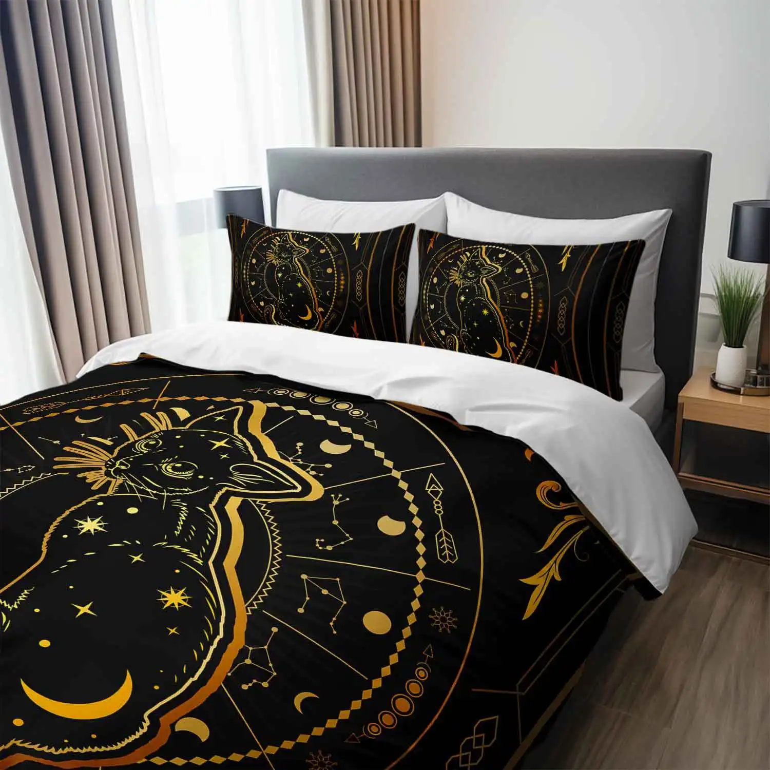 

3 шт., постельное белье с небесным котом, астрологический пододеяльник, комплект пододеяльников с мистической тематикой, декор для спальни ведьмы