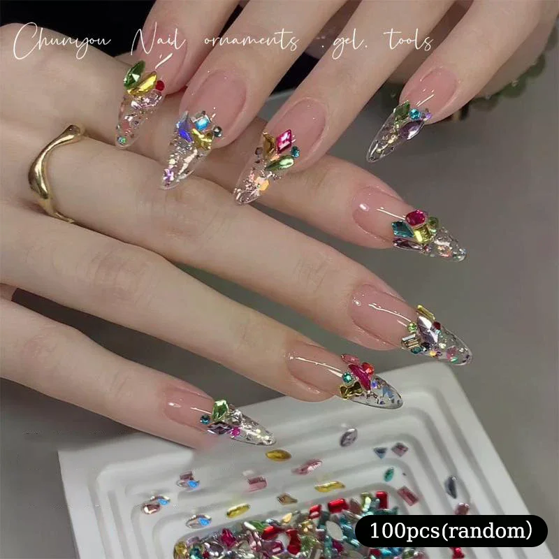 /YOV/Candy Soda Crystal Jewelry Nail Charms Pointed Bottom Shiny Multi Cut Nail Diamond Decorations Manicure Accessories 100Pcs