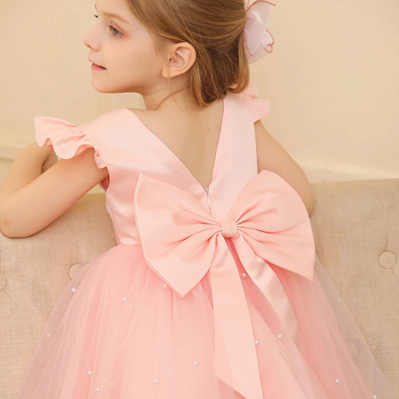 2 3 4 5 6 7 8 9 10 Jahre Mädchen Prinzessin Kleid Sommer Tüll Große Schleife Hochzeitskleid Klavier Performance Kostüm Neue Kinderkleidung