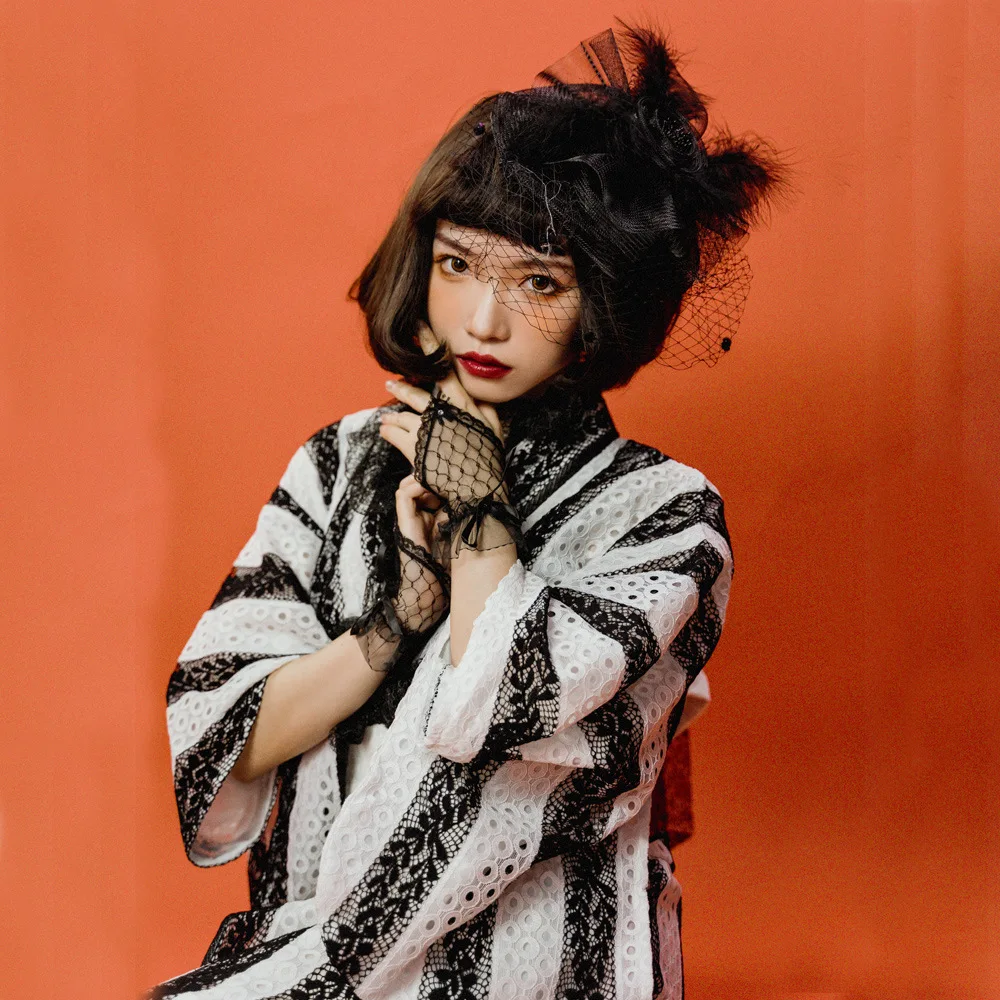 

Japanese Kimono Women's New Style Improved To Wear Gothic Style Lace Small Patterned Kimono Taisho Romantic Style Kimono