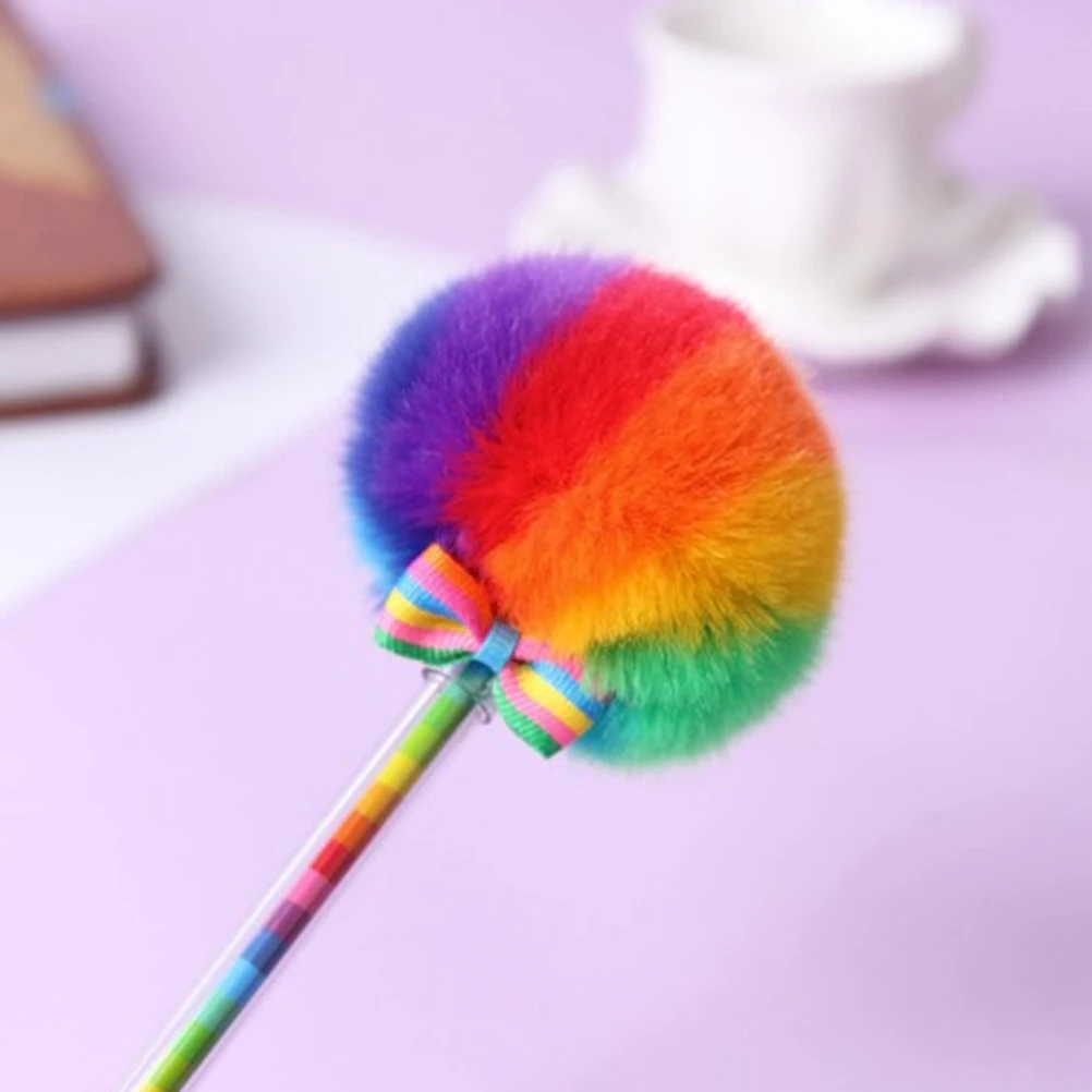 

5 Pcs 0 5mm Black Pom Pom Ballpoint Pens Rainbow Creative Student Gifts Portable Novelty Writing Pens Smooth Writing