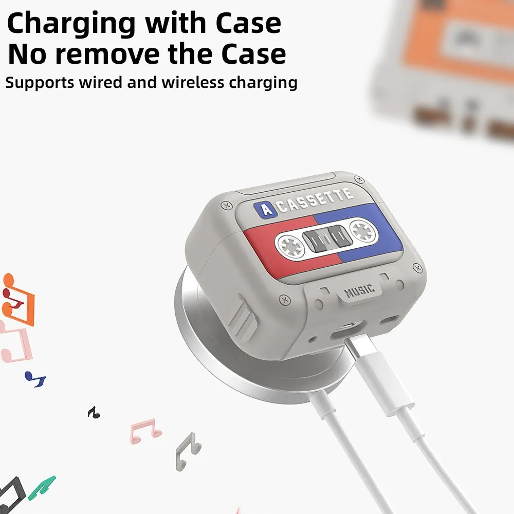 For AirPods 4 Case Cover Funny Cassette Tape Design Case for Airpods Pro 2nd Cute Cartoon Silicone Protective Case For AirPods 4