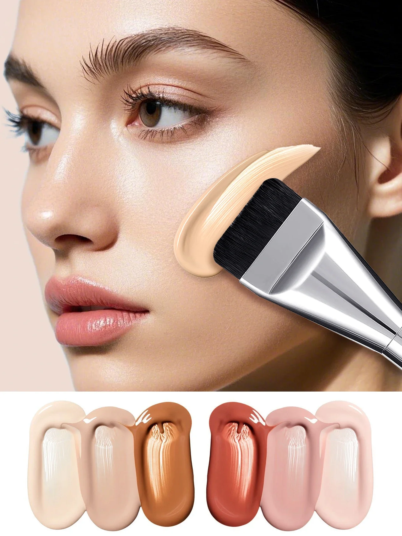 2PCS Ultra-thin One-line Foundation Brush Crescent Mask Brush Fluffy Soft Bristle Professional Women Face Makeup Beauty Tool Set