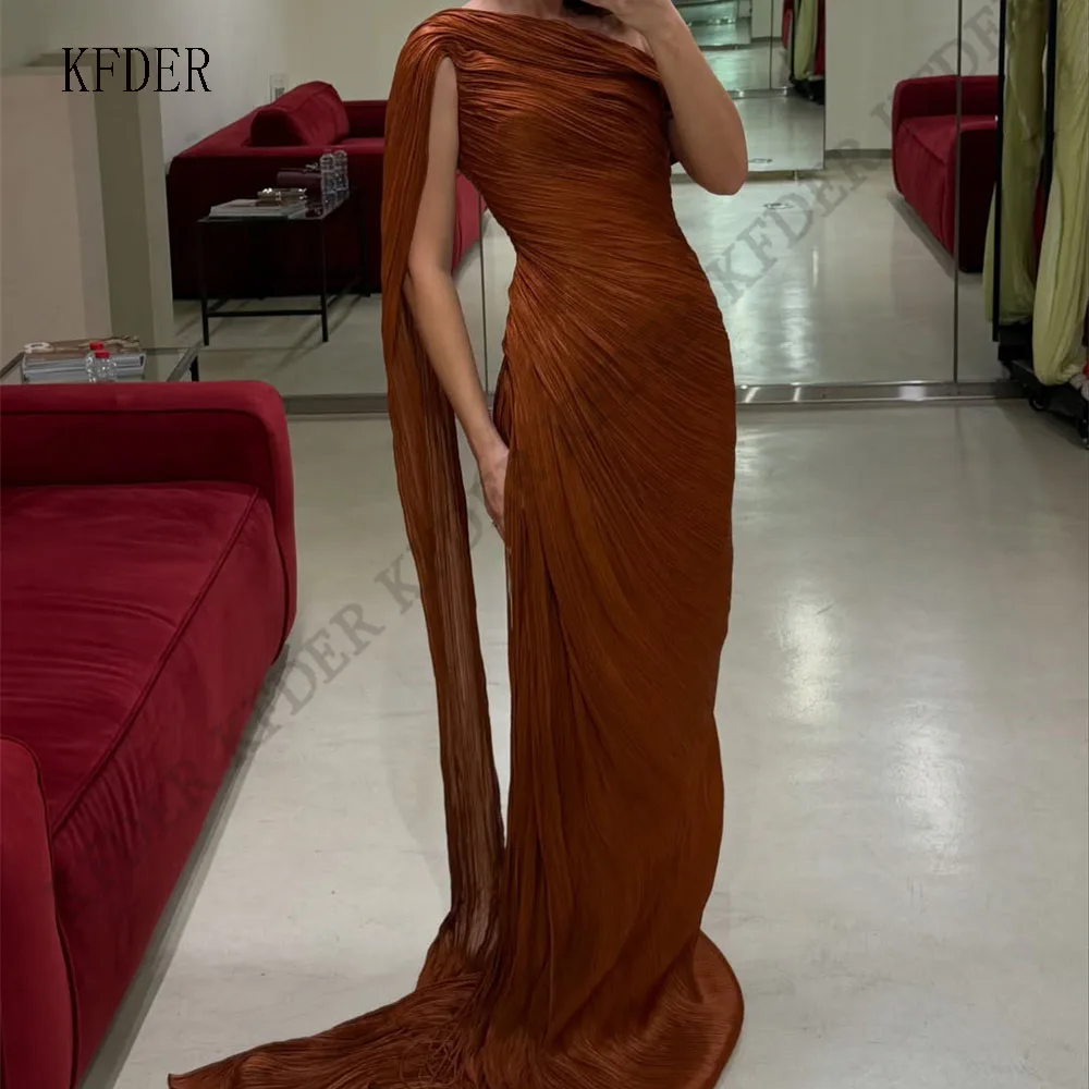 Dark Brown Long Evening Dress One Shoulder Long Chiffon Sheath Dubai Elegant Party Dresses vestido De Festa Customized