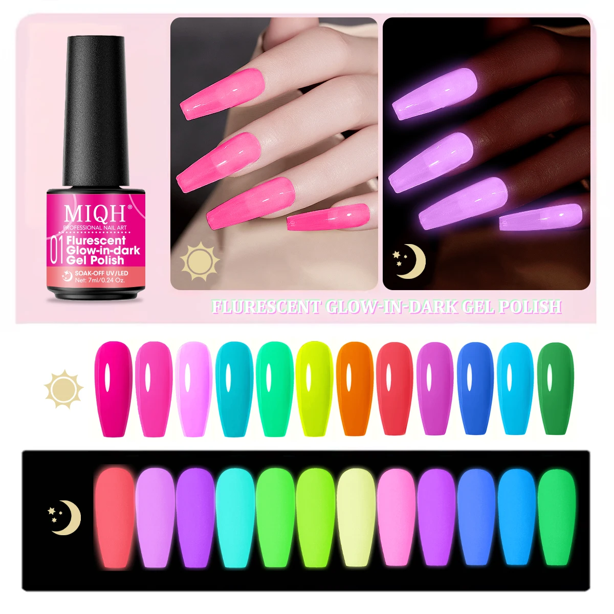 طلاء أظافر جل مضيء من 7 * نيون نيون جل بالأشعة فوق البنفسجية طلاء أظافر مضيء قابل للإزالة شبه دائم طلاء أظافر لصالون تجميل الأظافر تصنعه بنفسك