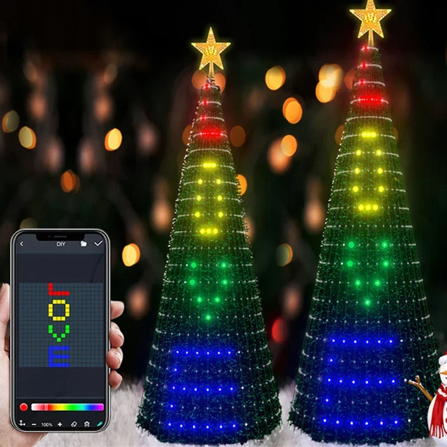 DIY Smart App Lighted Christmas Tree Light APP Controlled RGB LED Animated Christmas Cone Tree Xmas Tree Garland Light