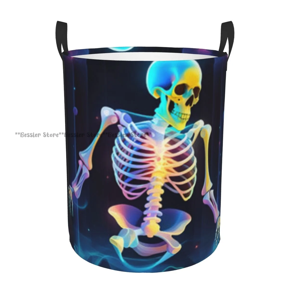 

Dirty Laundry Basket Human Skeleton Background Folding Clothing Storage Bucket