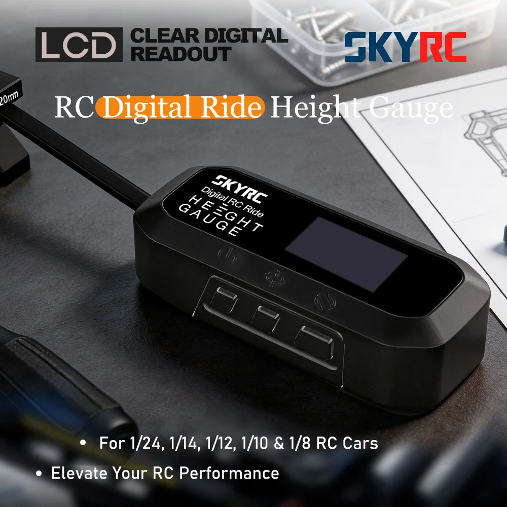 

SkyRC RC Ride Height Gauge Digital 0.1mm Precision 2–38mm Range for 1/24 1/10 1/8 Cars with Rotating Display Calibration Tool