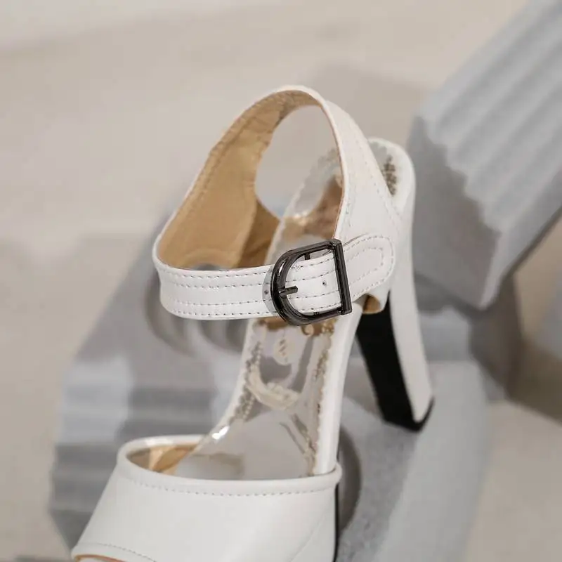 ASILETO Brand Women Sandals Peep Toe Chunky Heel 12cm Platform 3cm Buckle Strap Dating Female Shoes Plus Size 48 49 50