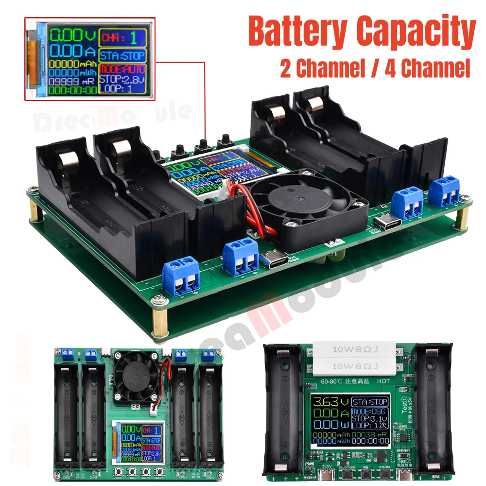 2/4-Channel 18650 Lithium Battery Capacity Tester Module MAh MWh Digital Battery Power Detector Type-C Charge Discharge Board