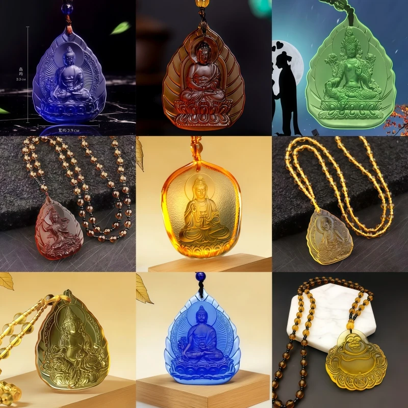 Breloque à la mode sculptée à la main, bouddha en cristal jaune glacé, pendentif porte-bonheur, bouddhisme tibétain, Religion, amulette, colliers, bijoux tendance, cadeau