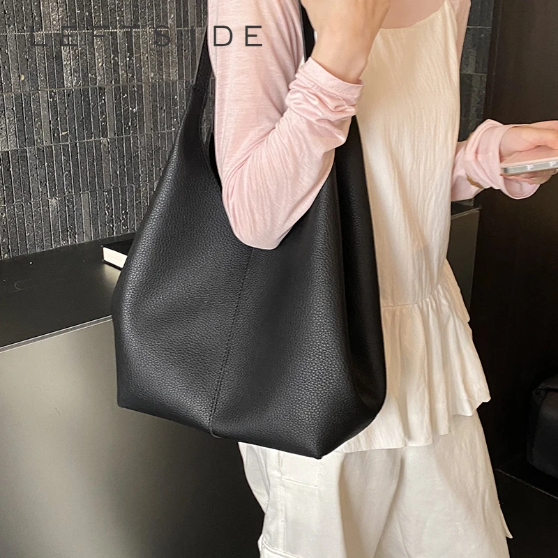 

LEFTSIDE Women's Soft Leather Large Capacity Hobo Bag Minimalist Casual Aesthetic Daily Shopping Shoulder Bag 2026 Handbags