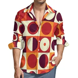 Retro Mod Shirt Oranje Jaren '70 Print Casual Shirts Lange Mouw Gedrukt Y2K Blouses Lente Nieuwigheid Oversized Kleding