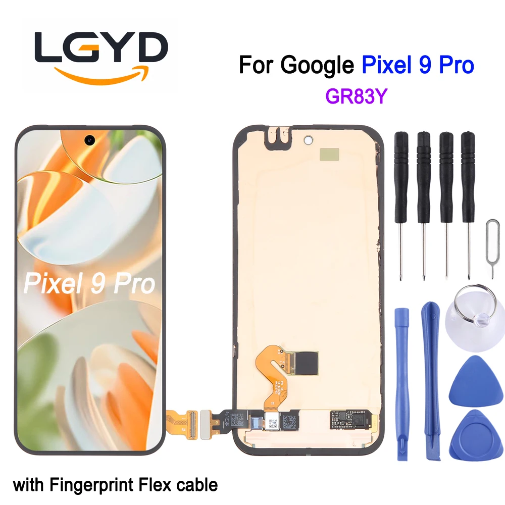 OLED LCD Screen with Frame For Google Pixel 9 Pro 5G, GR83Y Phone Display Touch Screen with Fingerprint Flex Cable Replacement