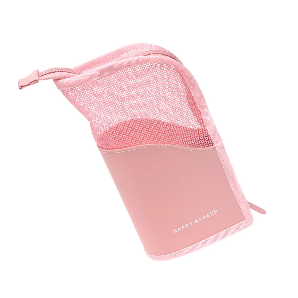 

Розовая сетчатая косметичка на молнии, стоячая сумка-органайзер для ручек, дорожный футляр для кистей для макияжа, компактный портативный держатель для женской косметики