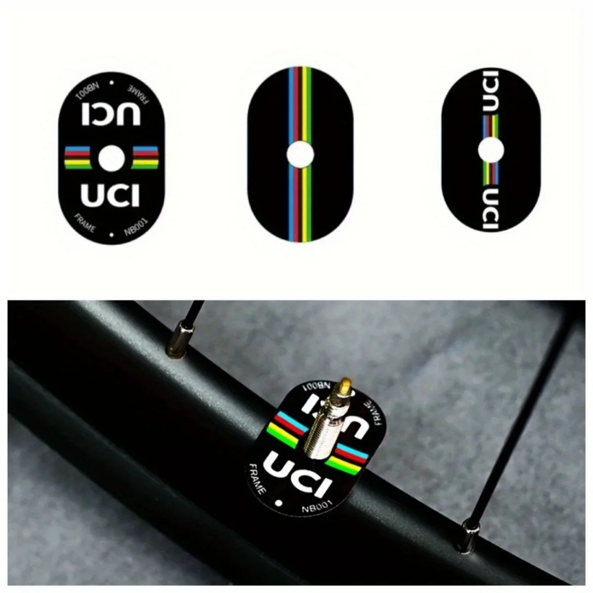 Autocollant de d�coration de trou de soufflage de roue de v�lo de hall de danse de 2 pi�ces/feuille, d�coration personnalis�e de rallye de cyclisme de style UCI