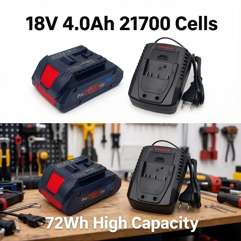 

Высокоэнергетические аккумуляторные элементы 21700, используемые для 18-вольтовой батареи 4,0 Ач, значительно увеличили энергоёмкость.