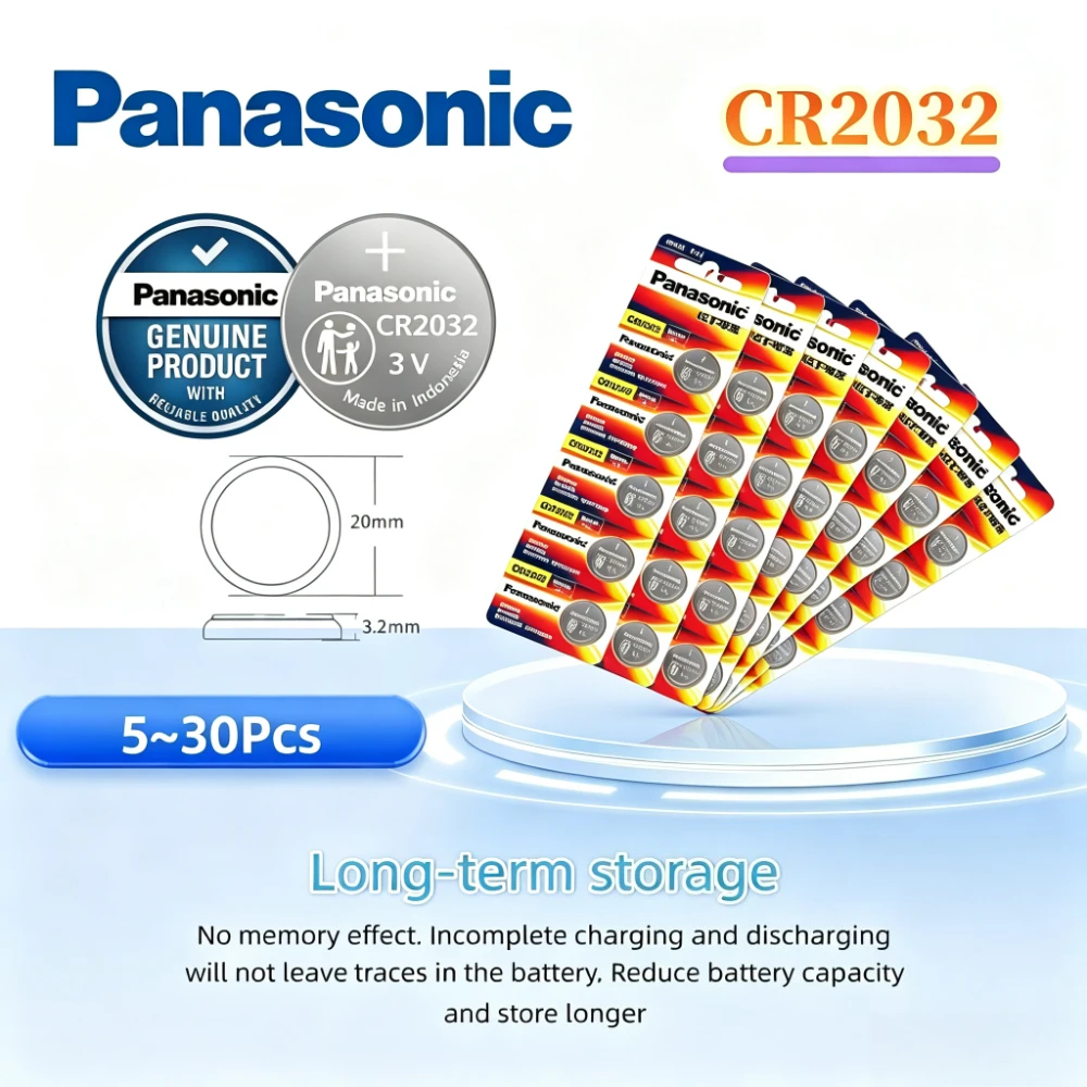 5-30PCS Original PANASONIC CR2032 3V Lithium Coin Battery for Watch Calculator Remote Control Toy Key Fob
