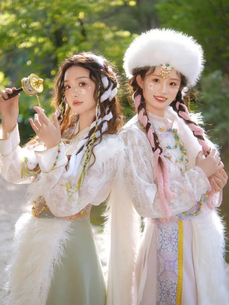 

Тибетский этнический танцевальный костюм: новый стиль для молодых женщин, одежда для фотосъемки, для путешествий, тибетская традиционная одежда