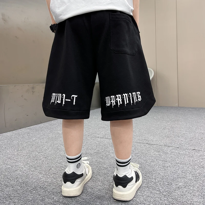 Loose Style Children Summer Cotton Shorts for Boy New Casual Letter Print Shorts Pants Elastic Waistband Bottoms 5 7 9 11 13 14Y