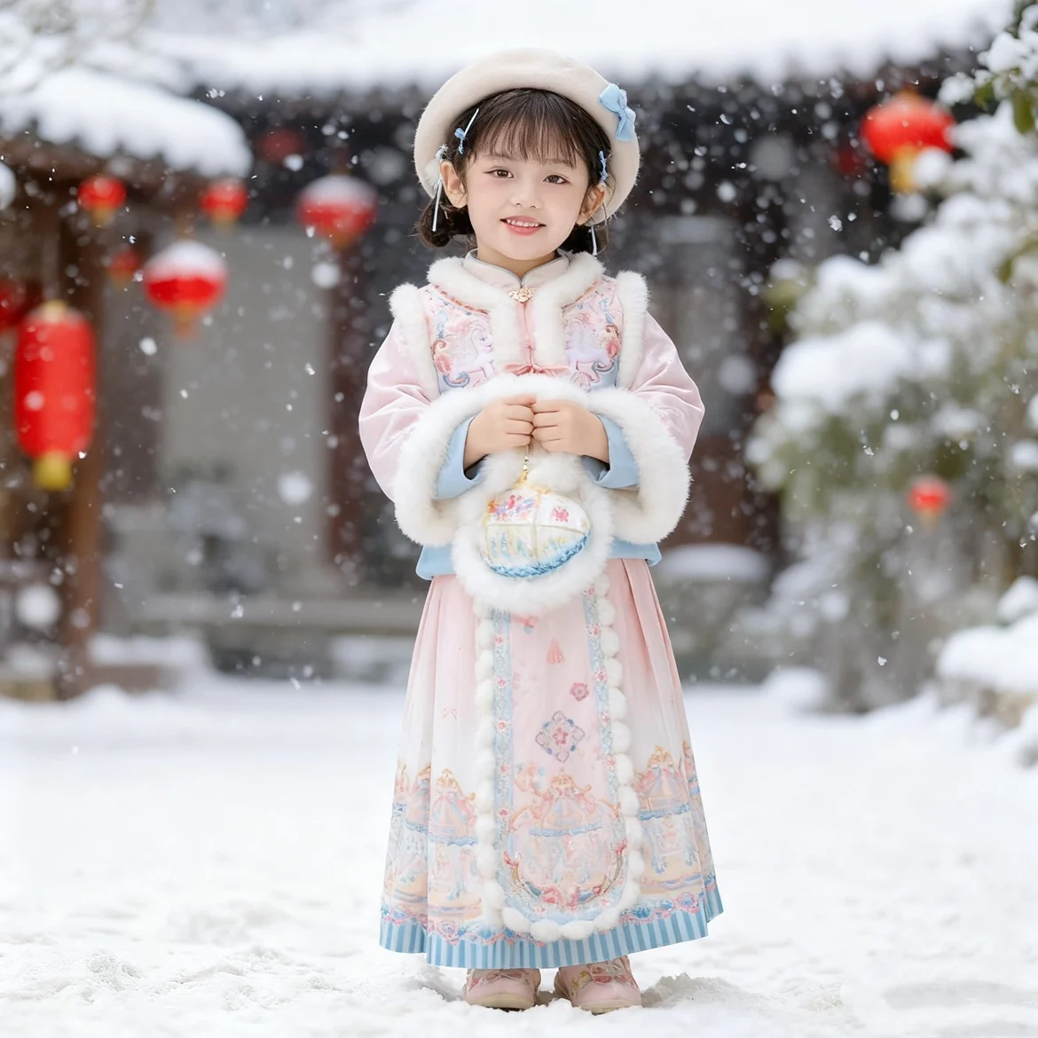 

2025 New Girls Winter Thick Warm Hanfu Quilted Dress Kids Chinese Ancient Fairy Fancy Costume Children Horse-face Skirt