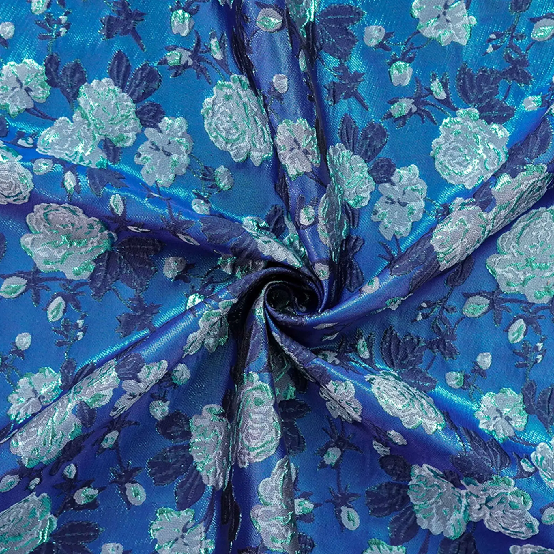 

Embossed Rose Blue Color Jacquard Yarn Dyed Fabric Elegant Dress Coats Handbags Handmade Sewing Fabric
