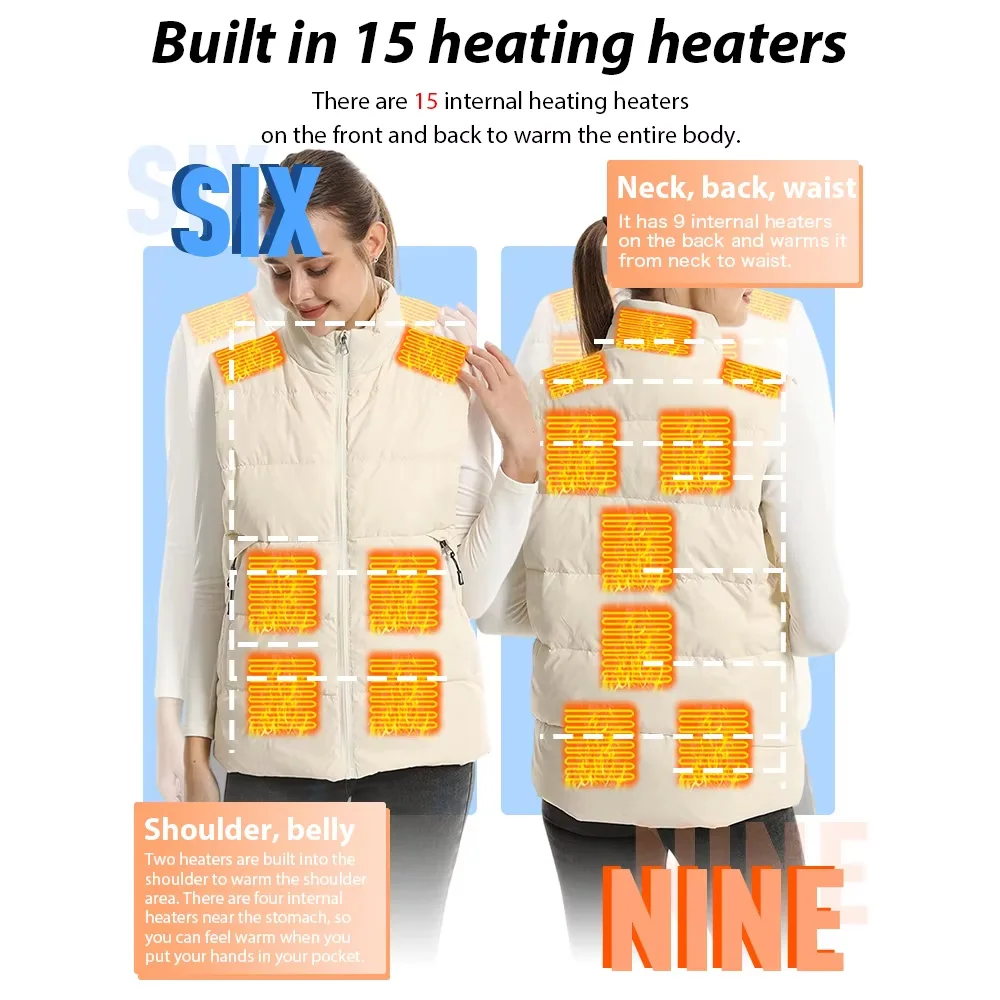Women USB Infrared 15 Areas Heating Vest Jacket Fashion Heating Waistcoats Winter Warm Padded Sleeveless Vest Thermal Clothes