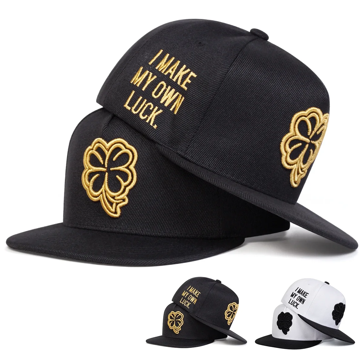 Unisex Hip-Hop-Mützen mit vierblättriger Kleeblatt-Stickerei, Frühling und Herbst, verstellbare, lässige Snapback-Baseballkappen, Sonnenschutzhut für den Außenbereich