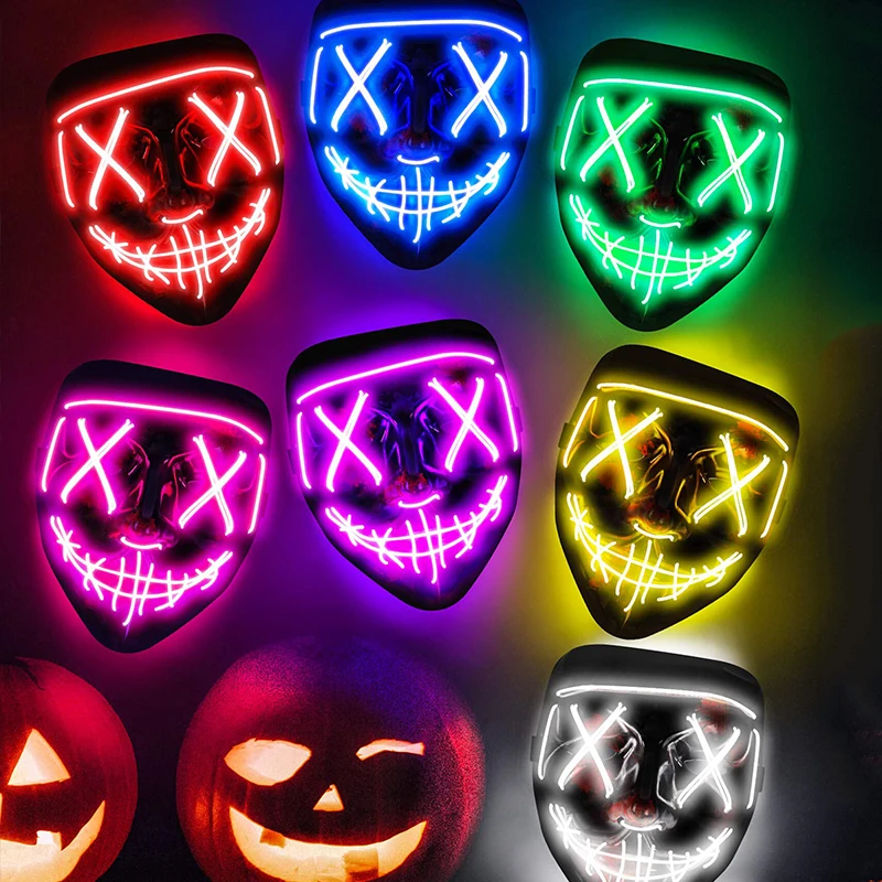 Cosplay EL Neon Mask Halloween Neon Led Purge Mask Masque Masquerade Party Masks LED Light Glowing Horror Mask Glow in the Dark