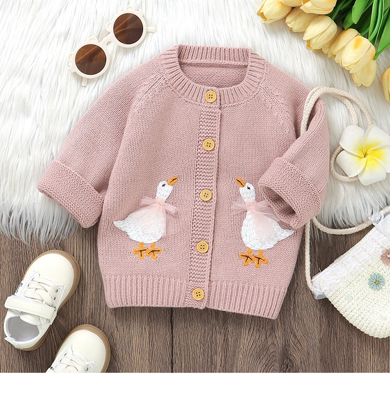 Baby-Pullover Strickjacke für Kleinkinder Jungen Mädchen Modische Niedliche Cartoon-Gans Neugeborene Kinderkleidung Langarm Herbst Oberteile Oberbekleidung – Detail 1