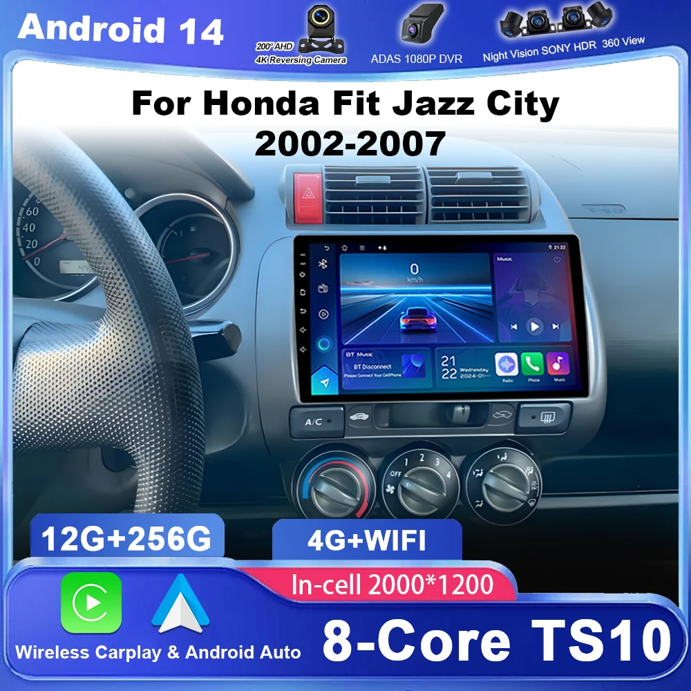

Car Android 14 For Honda Fit Jazz City 2002 2003 2004 2005 2006 2007 Auto Radio Stereo Multimidia Video Player Carplay 2Din DVD