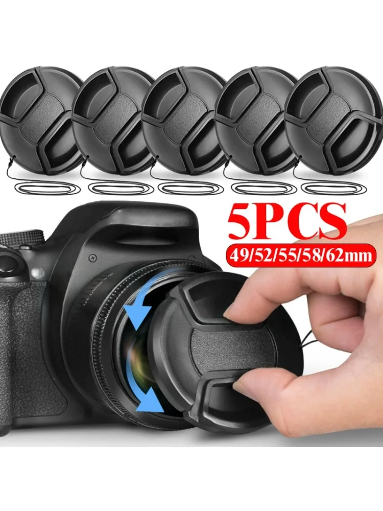 Capuchon d'objectif d'appareil photo Anti-perte, 49mm 52mm 55mm 58mm 62mm, pour Canon Nikon Sony Fuji Lumix DSLR, couvercle d'objectif avec corde de suspension
